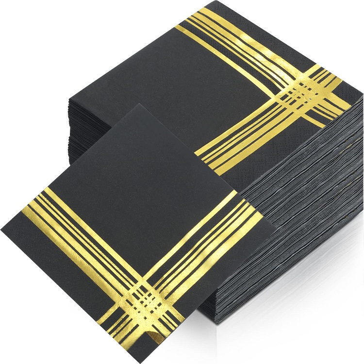Servilletas de mesa negras de lámina dorada para decoración de festivales, elegantes servilletas de papel desechables para celebraciones de bodas y fiestas